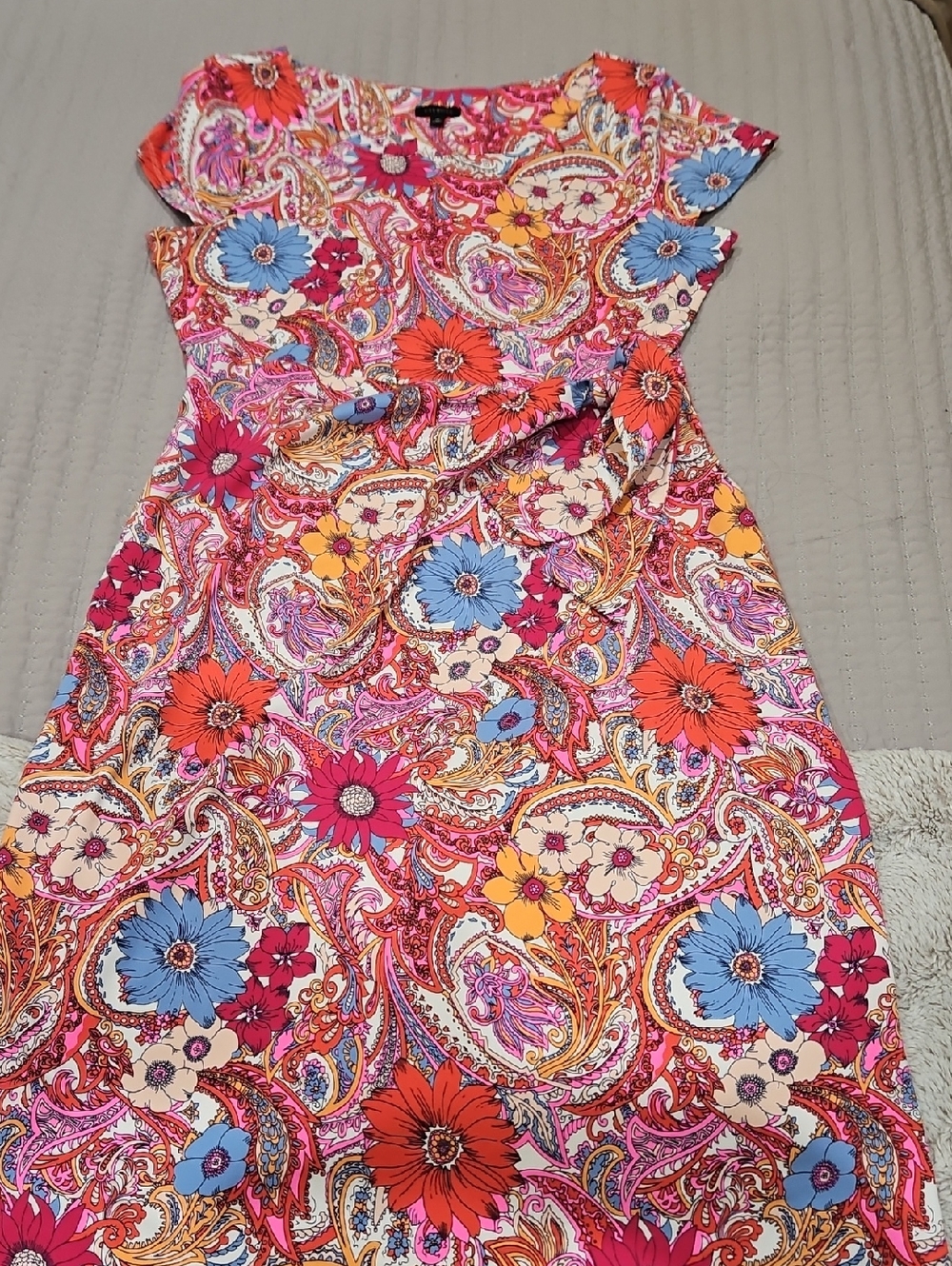 Talbots Pink Paisley Floral Midi Dress with Blue & Orange Accents